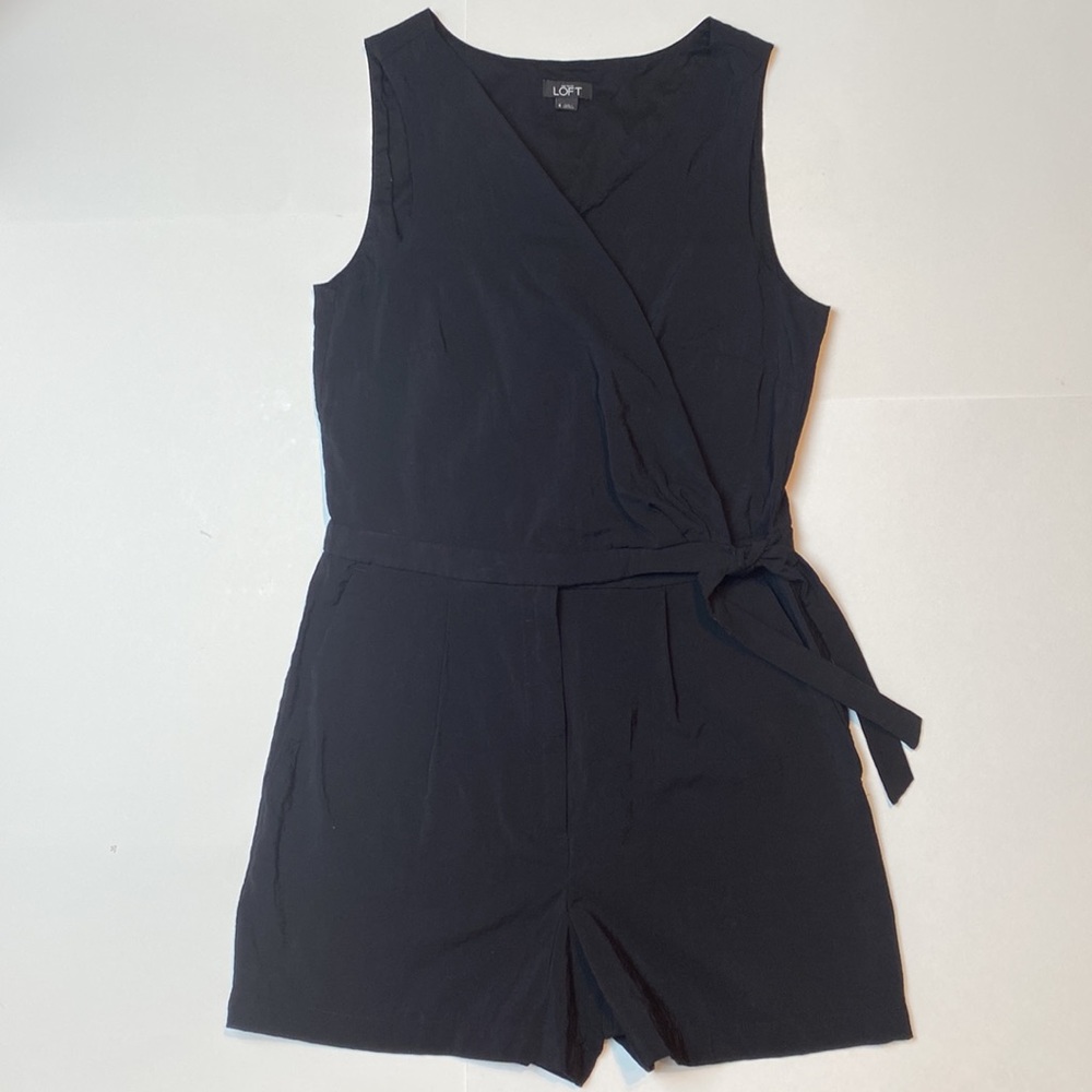 Ann Taylor LOFT Black Sleeveless Tie Front Romper Shorts Size 6